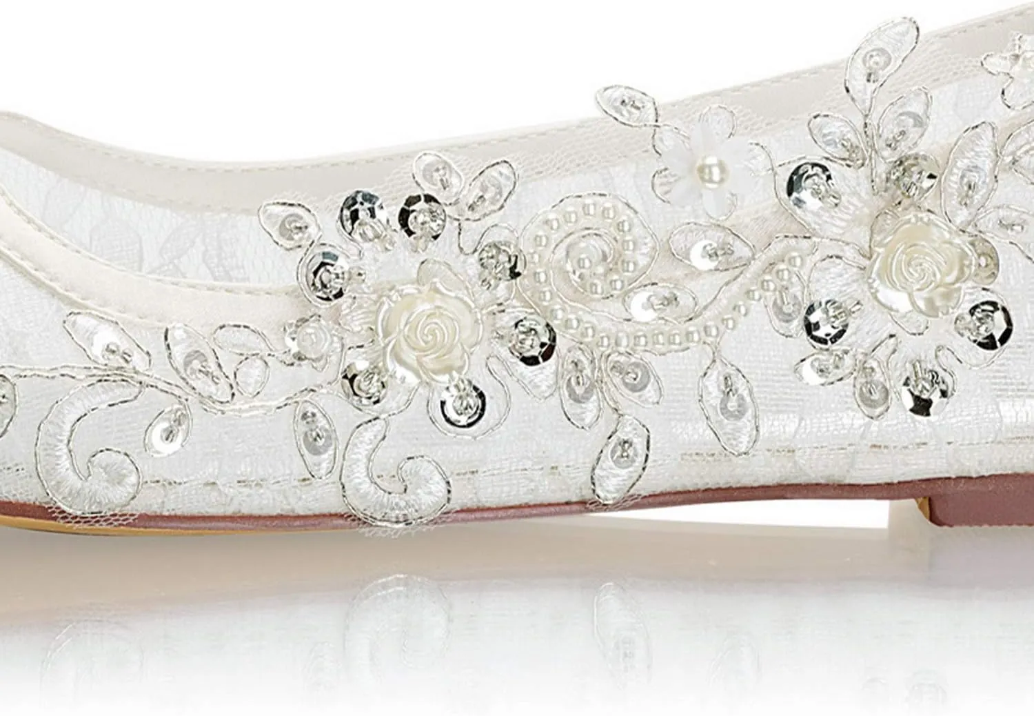 Emily Bridal Wedding Shoes Lace up Round Toe Rhinestone Flat Mother of The Bride Shoes