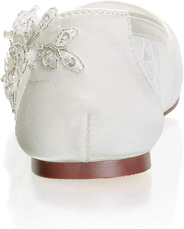 Emily Bridal Wedding Shoes Lace up Round Toe Rhinestone Flat Mother of The Bride Shoes