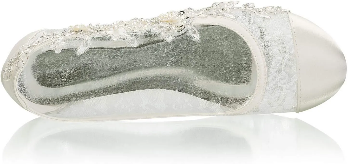 Emily Bridal Wedding Shoes Lace up Round Toe Rhinestone Flat Mother of The Bride Shoes