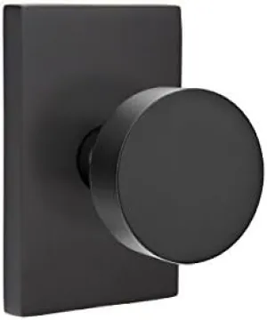 EMTEK Modern Rectangular Rosette Privacy Set with Matching Finish Round Knob - Choice of 7 Finishes - 5212ROUUS19 - Flat Black (US19)