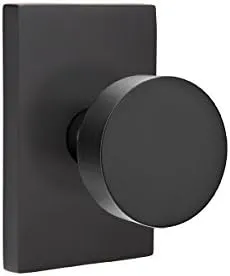 EMTEK Modern Rectangular Rosette Privacy Set with Matching Finish Round Knob - Choice of 7 Finishes - 5212ROUUS19 - Flat Black (US19)