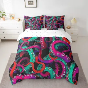 Feelyou Octopus Tentacles Bed in a Bag Ocean Kraken Comforter Set Full Size 7 Pieces Scary Purple Green Design Bedding Set for Kids Sea Marine Animal Bed Set with Comforter Sheets Pillow Cover