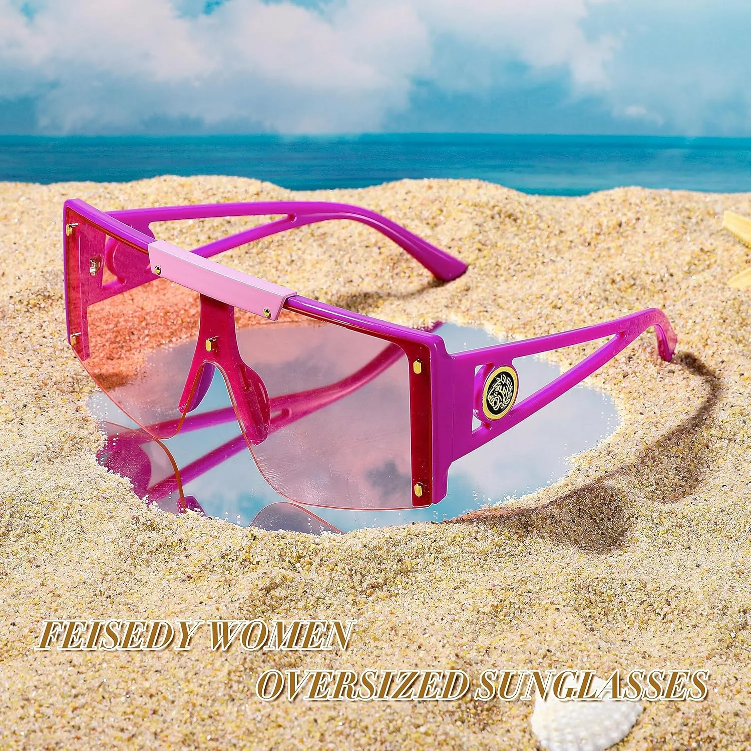 FEISEDY Women Sunglasses, Oversized Square Flat Top Shield Shades for Men B4060