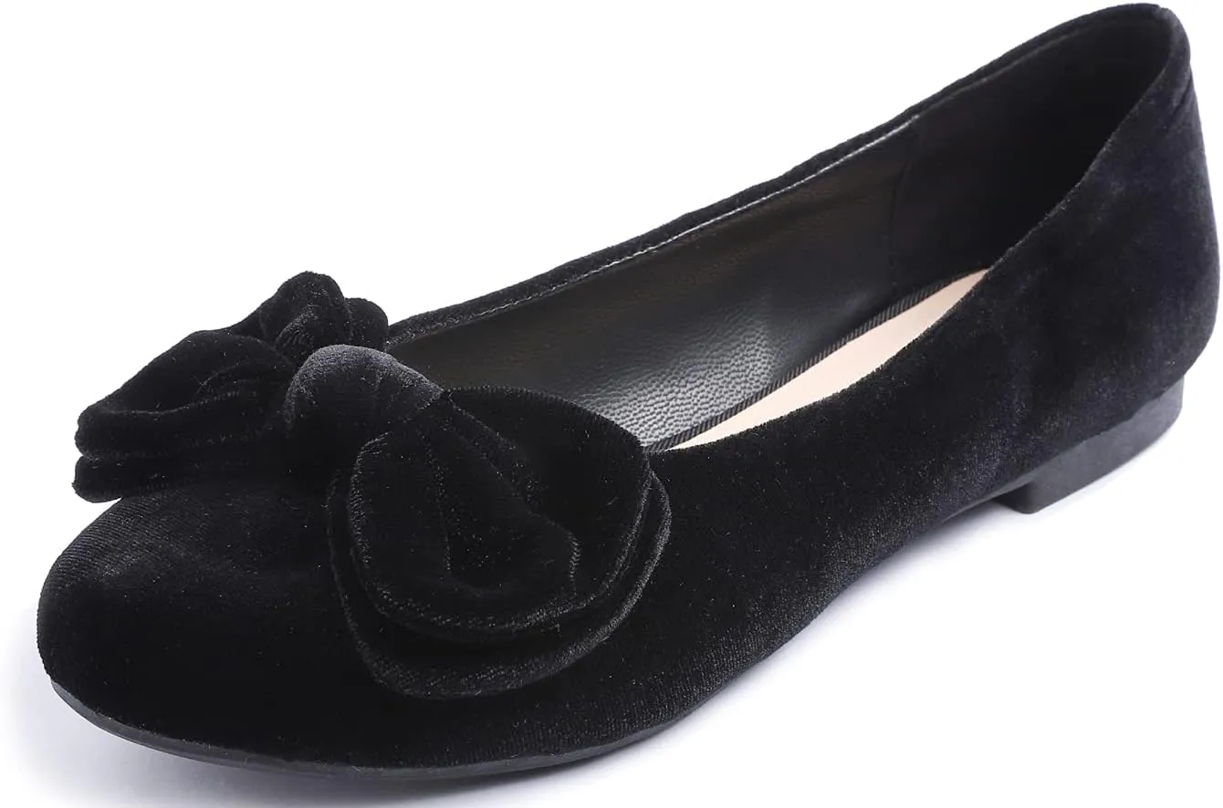 Feversole Women's Round Toe Cute Bow Trim Ballet Flats