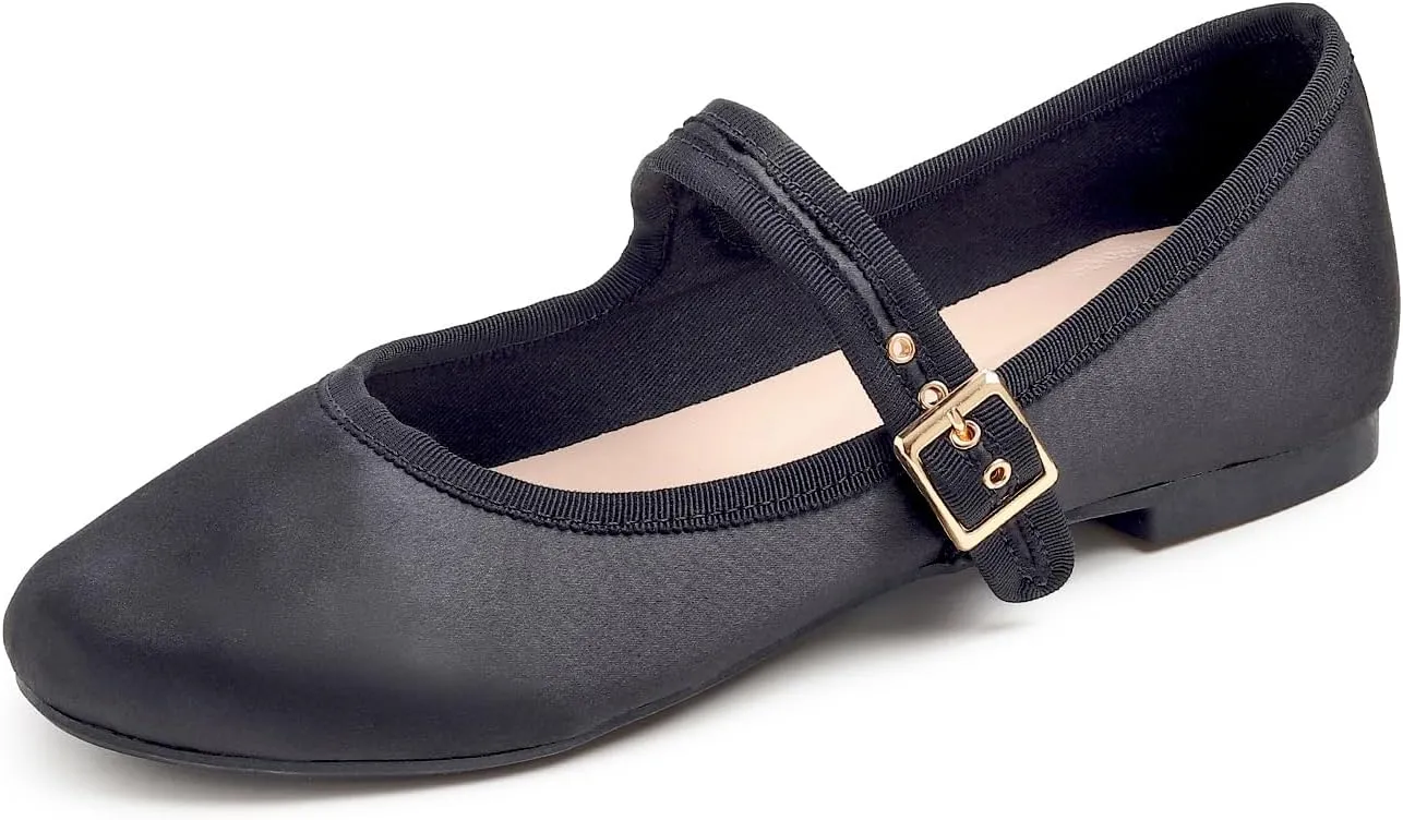 FEVERSOLE Women's Soft Cushion Extra Padded Comfort Round Toe Mary Jane Metal Buckle Fashion Ballet Flats Walking Shoes