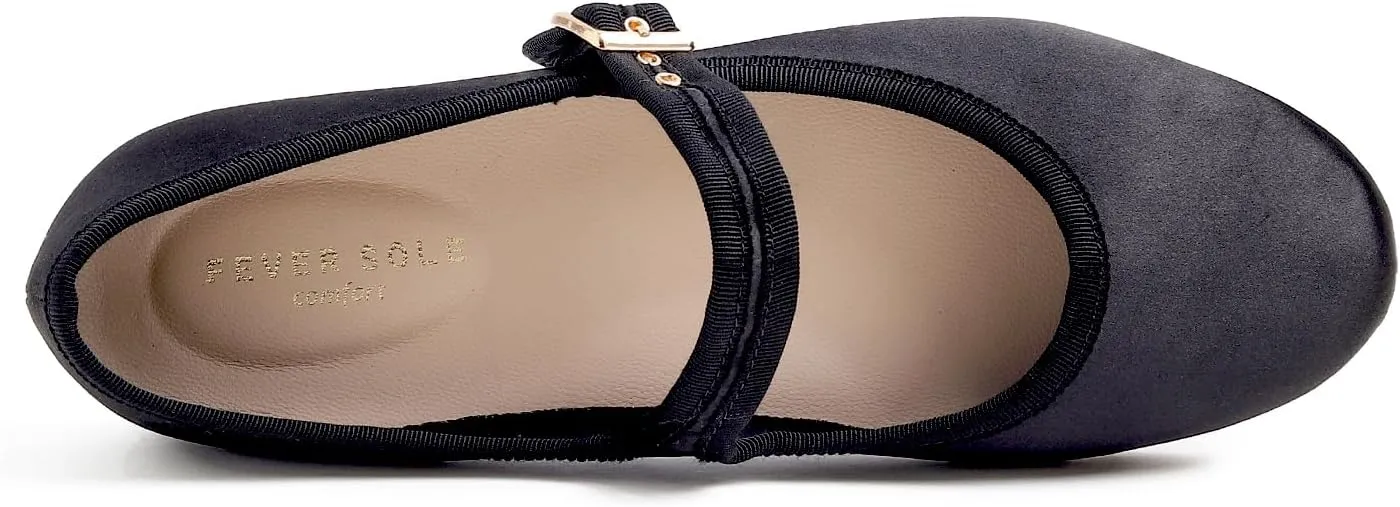 FEVERSOLE Women's Soft Cushion Extra Padded Comfort Round Toe Mary Jane Metal Buckle Fashion Ballet Flats Walking Shoes