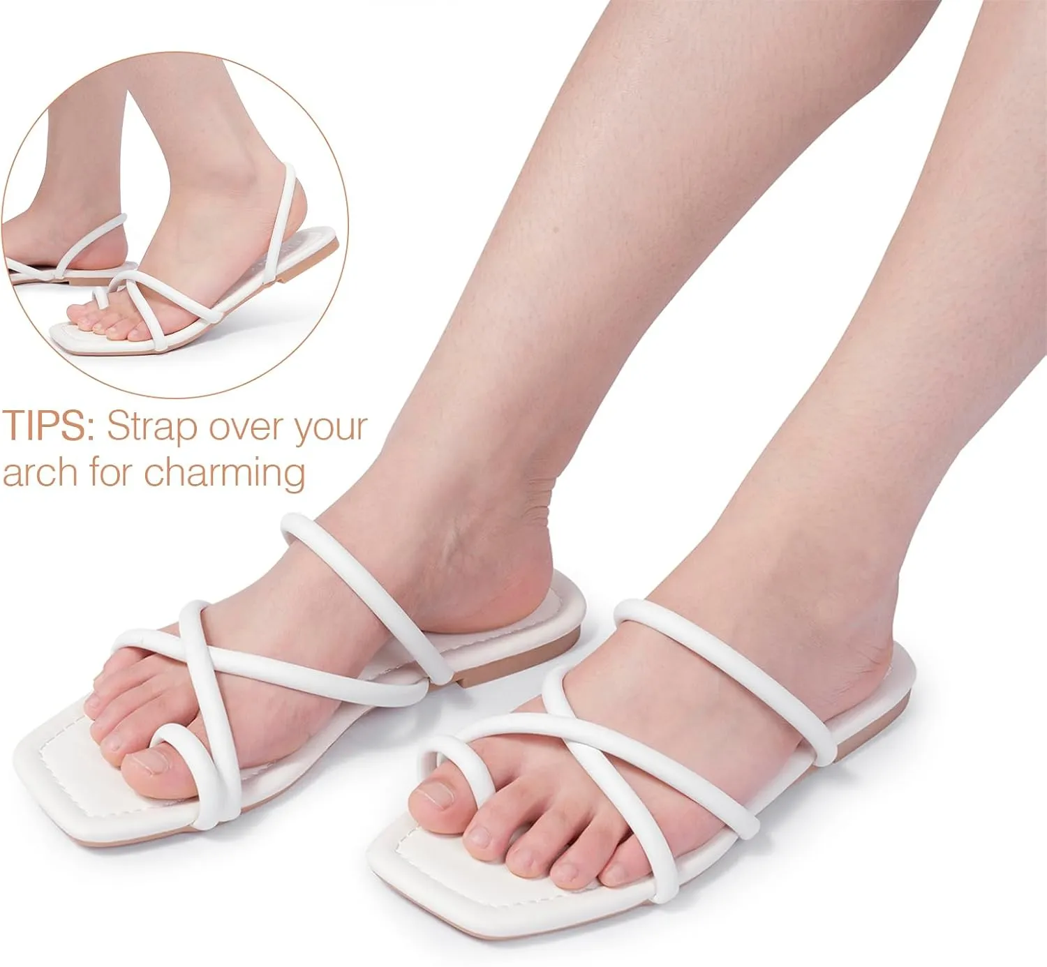 FITORY Women's Slide Sandals Flat Toe Ring Thongs with Cross Strap for Summer Size