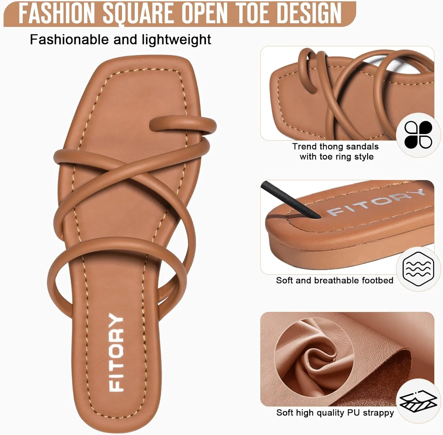 FITORY Women's Slide Sandals Flat Toe Ring Thongs with Cross Strap for Summer Size