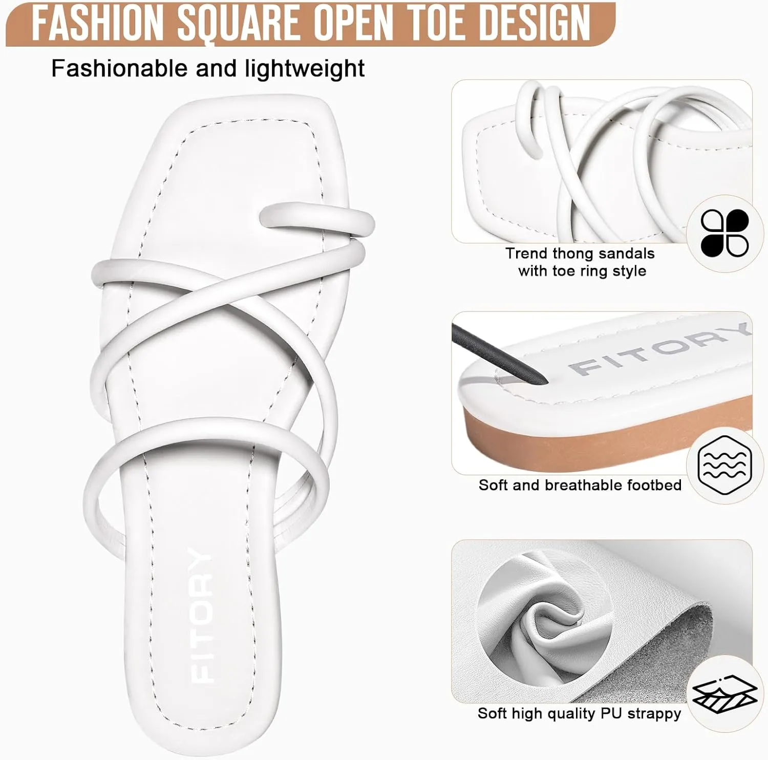 FITORY Women's Slide Sandals Flat Toe Ring Thongs with Cross Strap for Summer Size