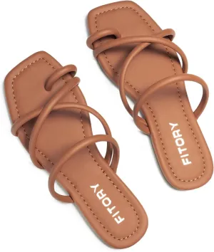FITORY Women's Slide Sandals Flat Toe Ring Thongs with Cross Strap for Summer Size