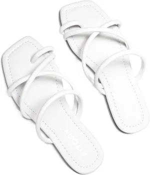 FITORY Women's Slide Sandals Flat Toe Ring Thongs with Cross Strap for Summer Size