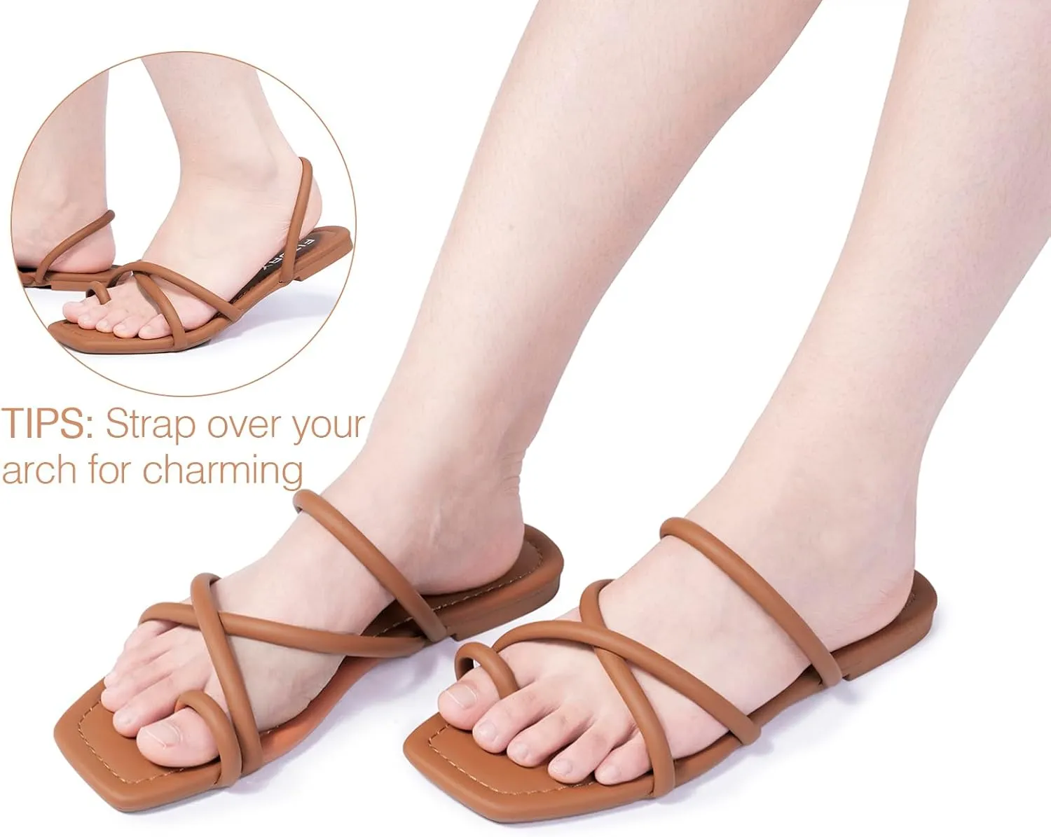 FITORY Women's Slide Sandals Flat Toe Ring Thongs with Cross Strap for Summer Size