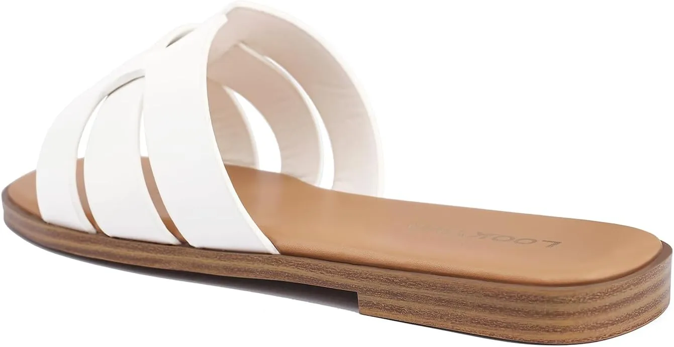 Flat Sandals for Women 2025 Dressy Summer Leather Slides with Square Open Toe