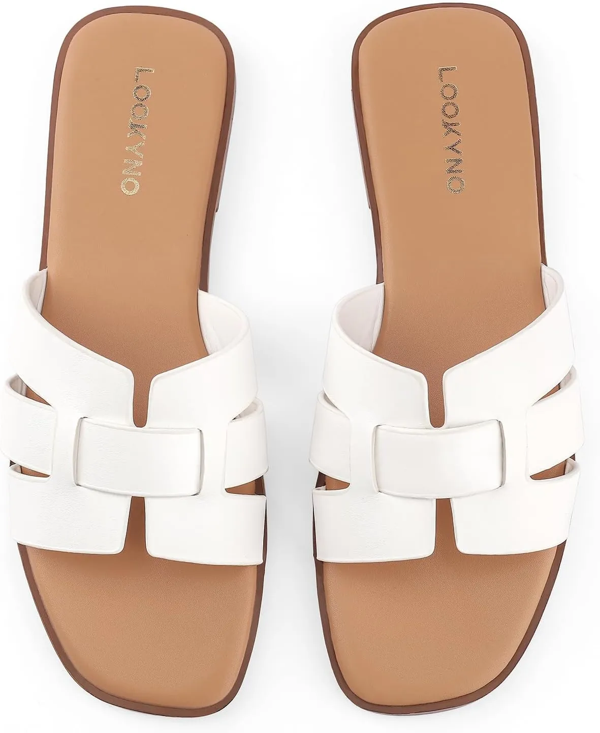 Flat Sandals for Women 2025 Dressy Summer Leather Slides with Square Open Toe