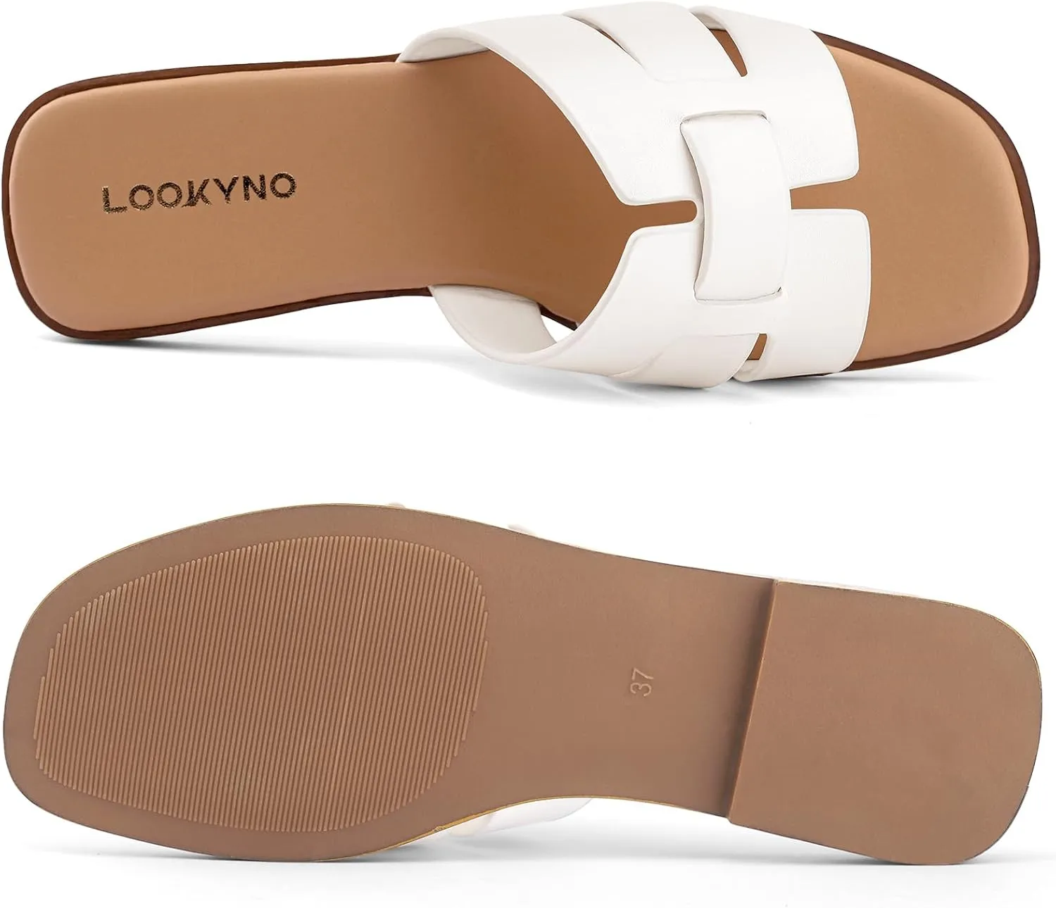 Flat Sandals for Women 2025 Dressy Summer Leather Slides with Square Open Toe