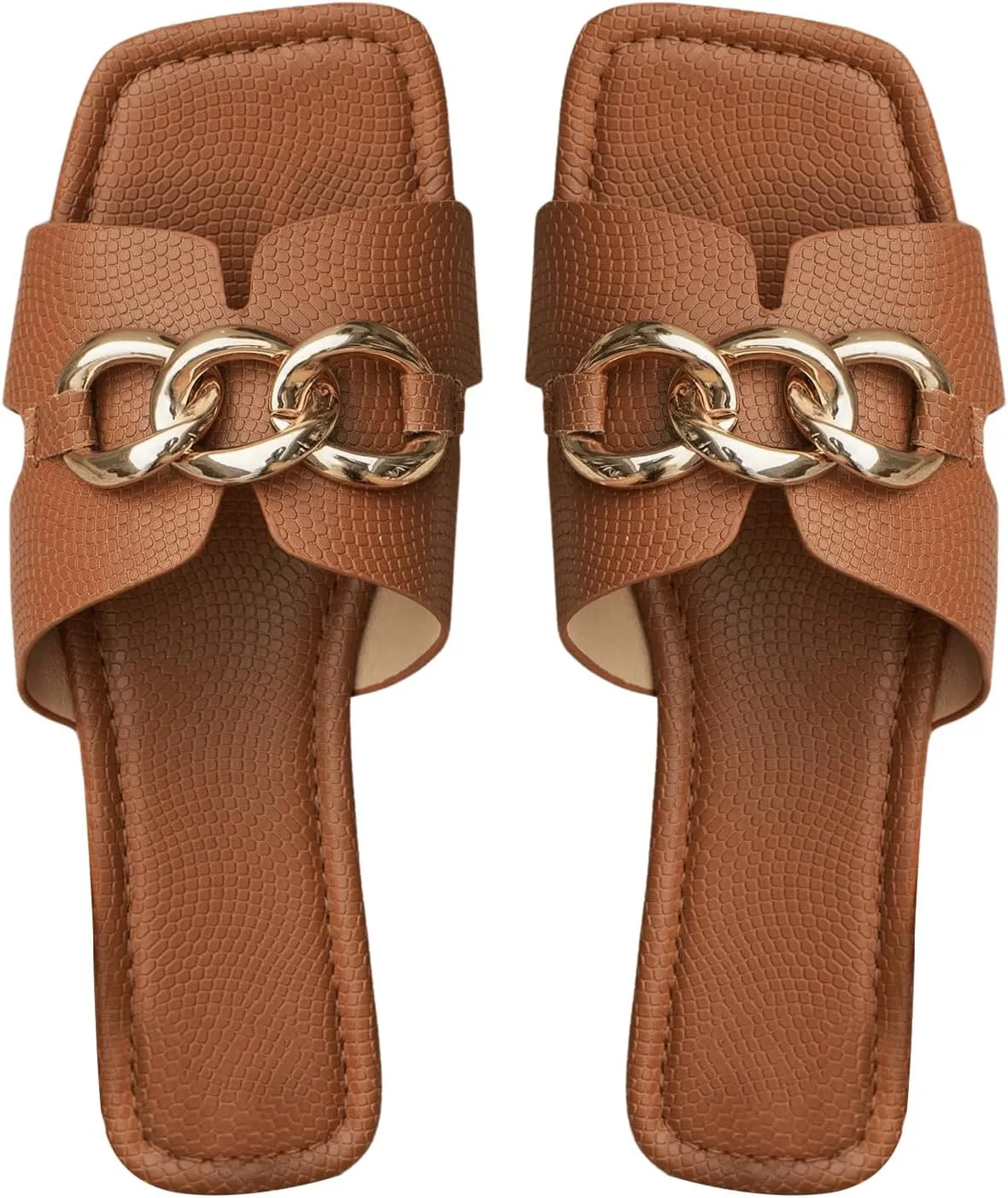 Floerns Women's Square Open Toe Dressy Summer Slide Sandals PU Leather Flat Sandals