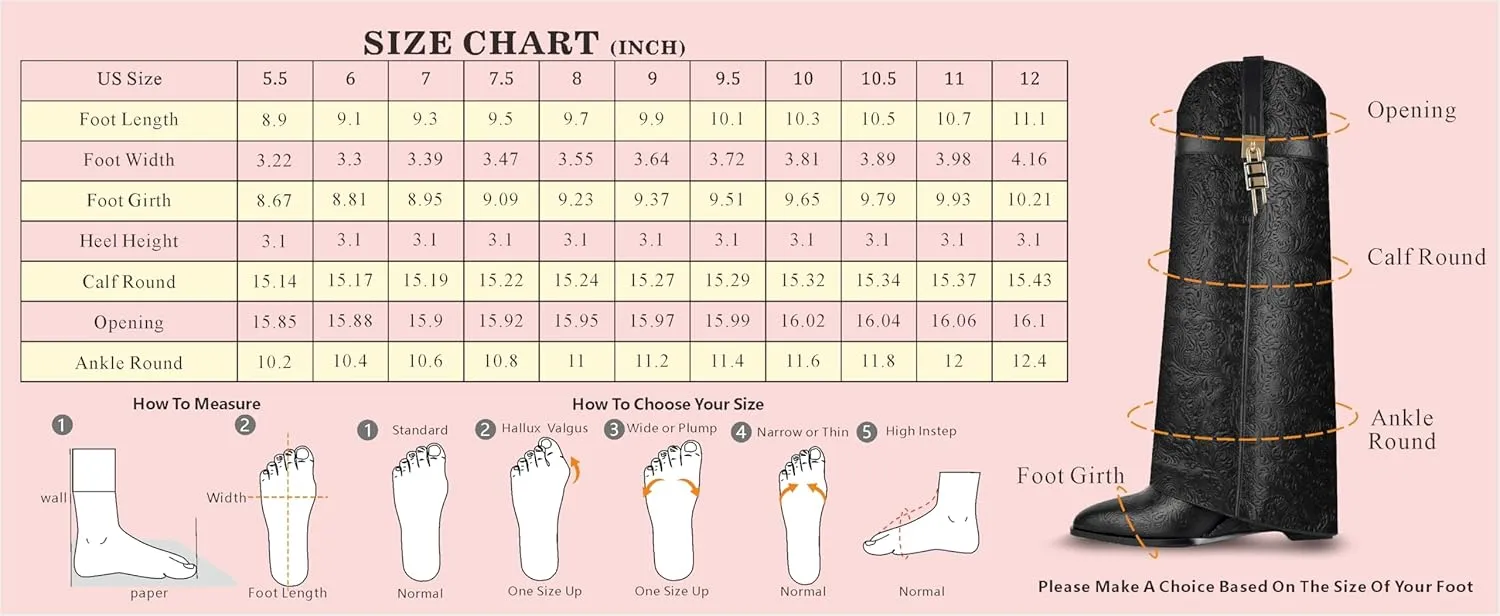 Fold Over Knee High Boots for Women Pointy Pull-on Wide-calf Wedge Heel Boot With Side Zipper Padlock Design