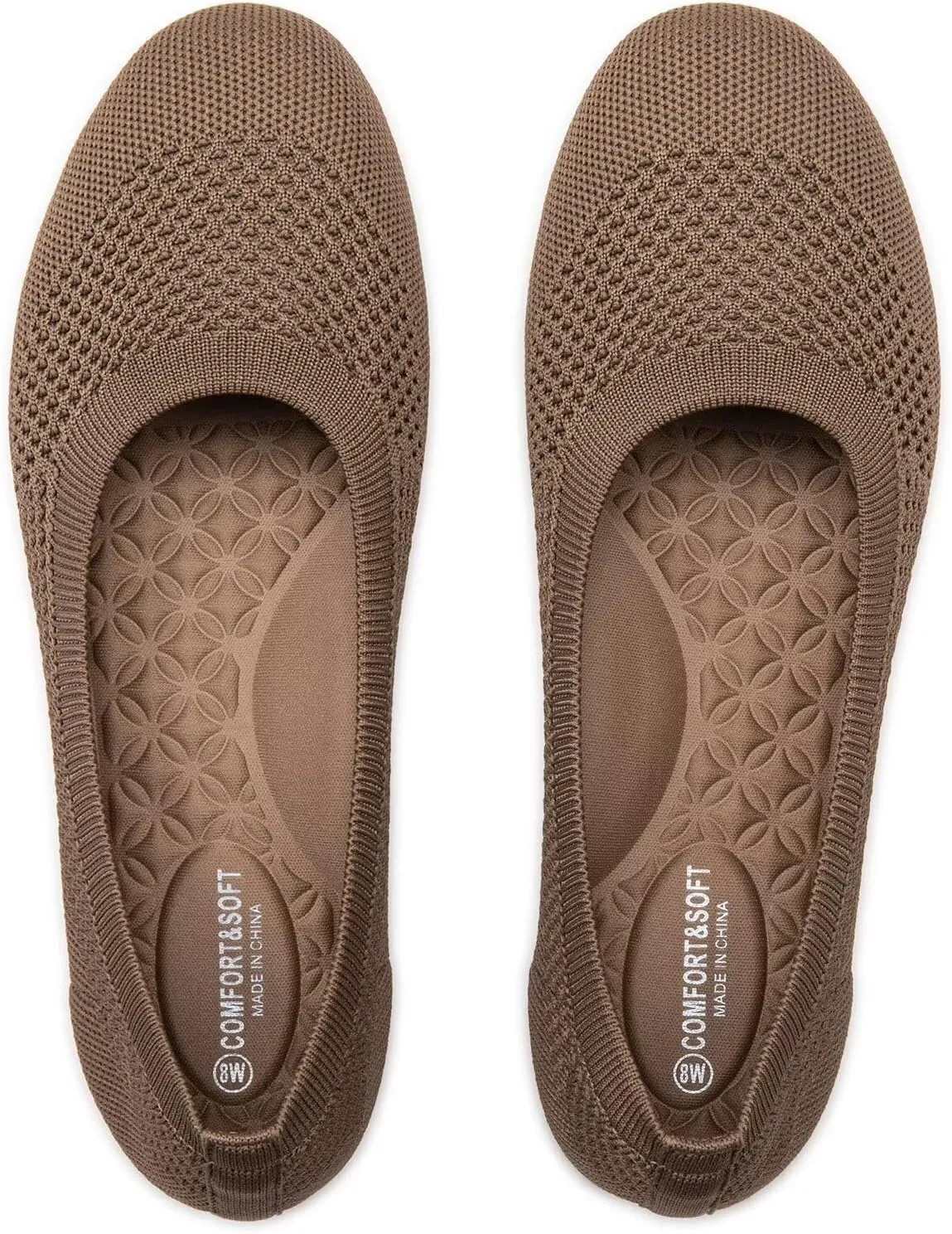 Frank Mully Women's Wide Width Flats Ballet Flats Round Toe Knit Flat Shoes with Arch Support Wide Toe Box