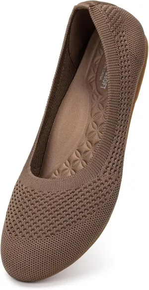 Frank Mully Women's Wide Width Flats Ballet Flats Round Toe Knit Flat Shoes with Arch Support Wide Toe Box