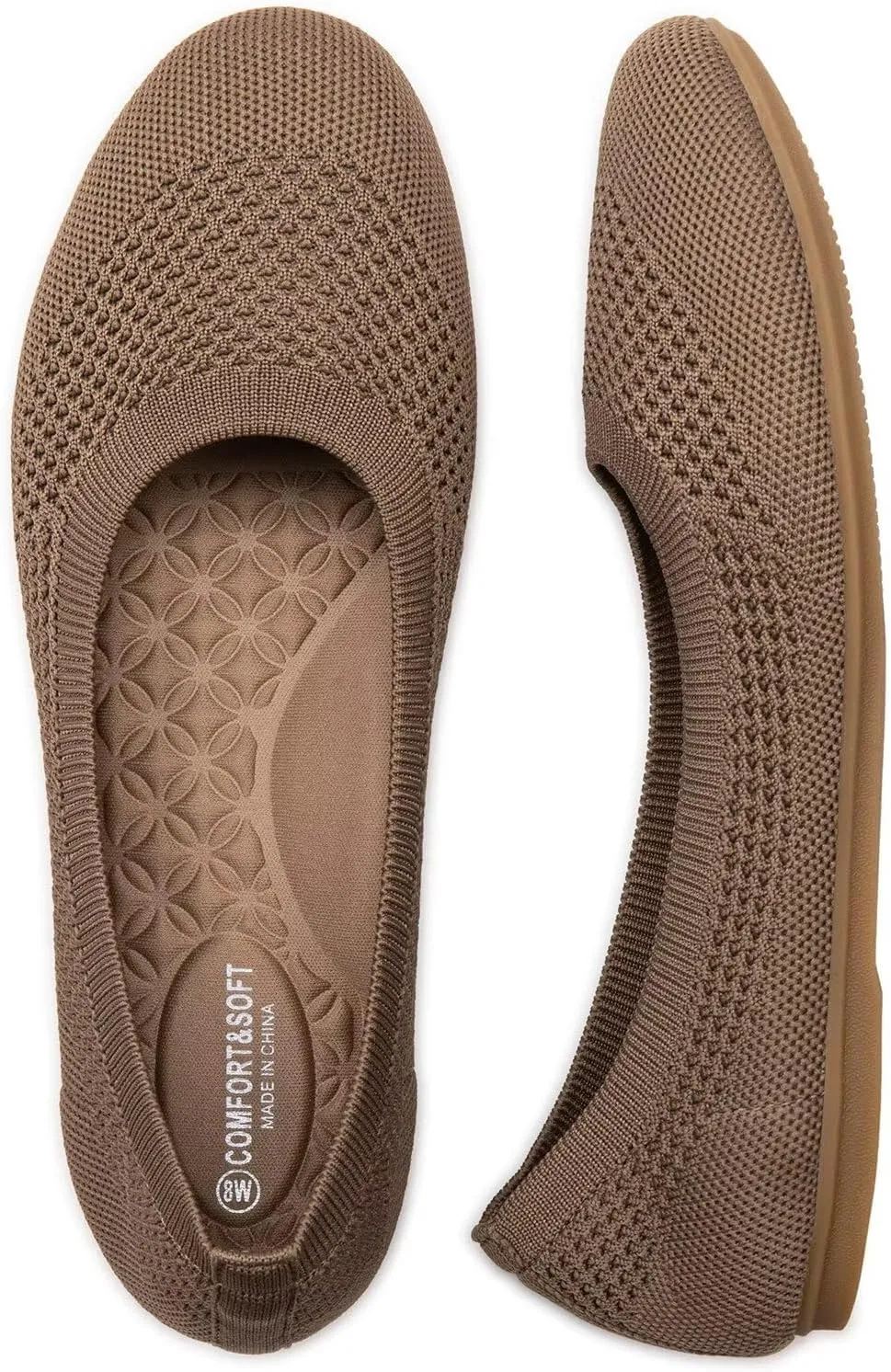 Frank Mully Women's Wide Width Flats Ballet Flats Round Toe Knit Flat Shoes with Arch Support Wide Toe Box