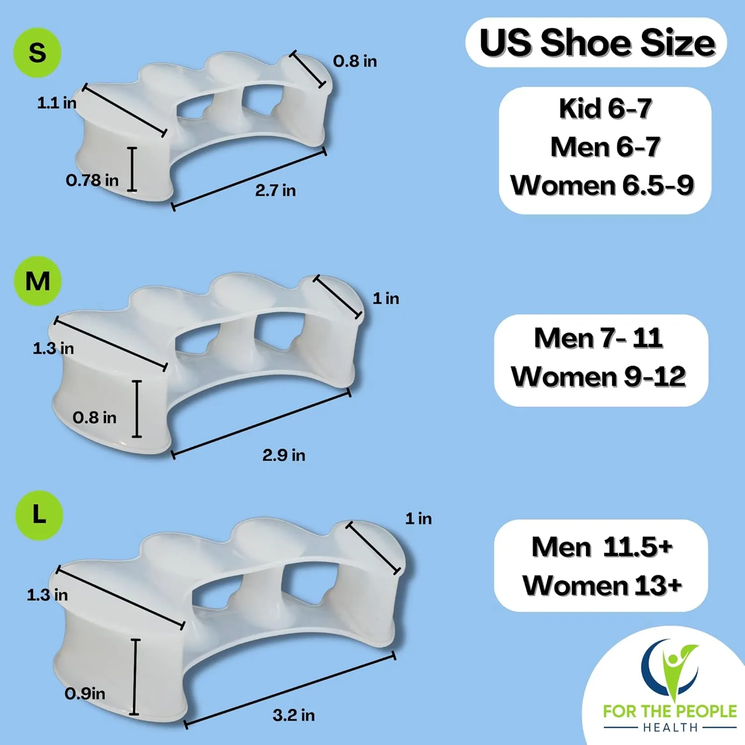 FTP Health Toe Separators - Toe Spacers - Foot Alignment - Strengthening and Balance – Correct Our Toes - For Hammertoes, Bunions, Plantar Fasciitis, Hallux Valgus – Size Small (1 pair)