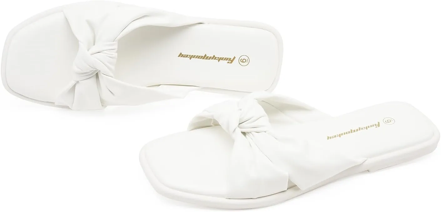 FUNKYMONKEY Women's Flat Sandals Square Open Toe Summer Casual Dress Women's Slide Shoes