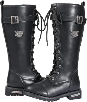 GARGOYLE BELLS Women's Knee High Riding Combat Boots PU Leather Motorcycle Boots with Side Zipper Laced Up Wide Calf Boots For Ladies