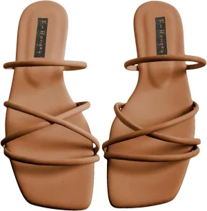 GORGLITTER PU Leather Flat Slip on Sandals Cross Strap Open Toe Summer Slide Sandals