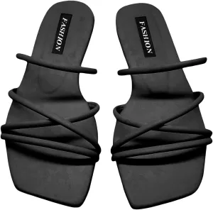 GORGLITTER PU Leather Flat Slip on Sandals Cross Strap Open Toe Summer Slide Sandals