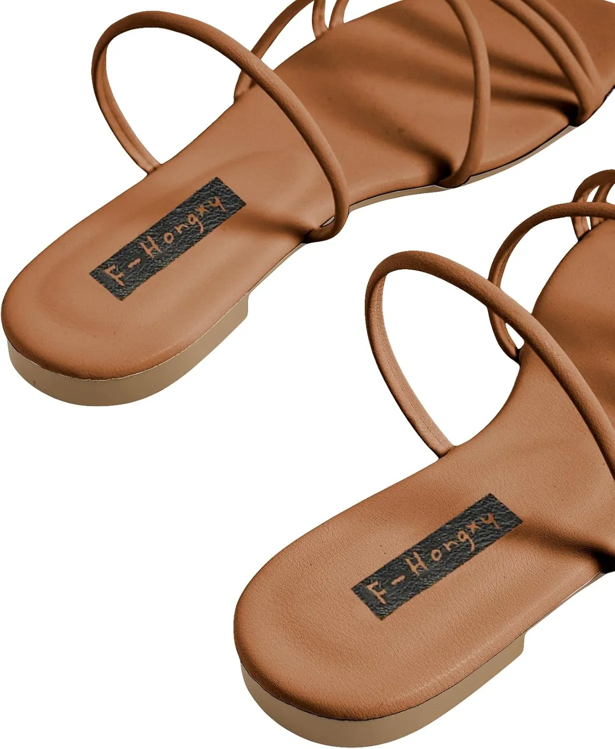 GORGLITTER PU Leather Flat Slip on Sandals Cross Strap Open Toe Summer Slide Sandals