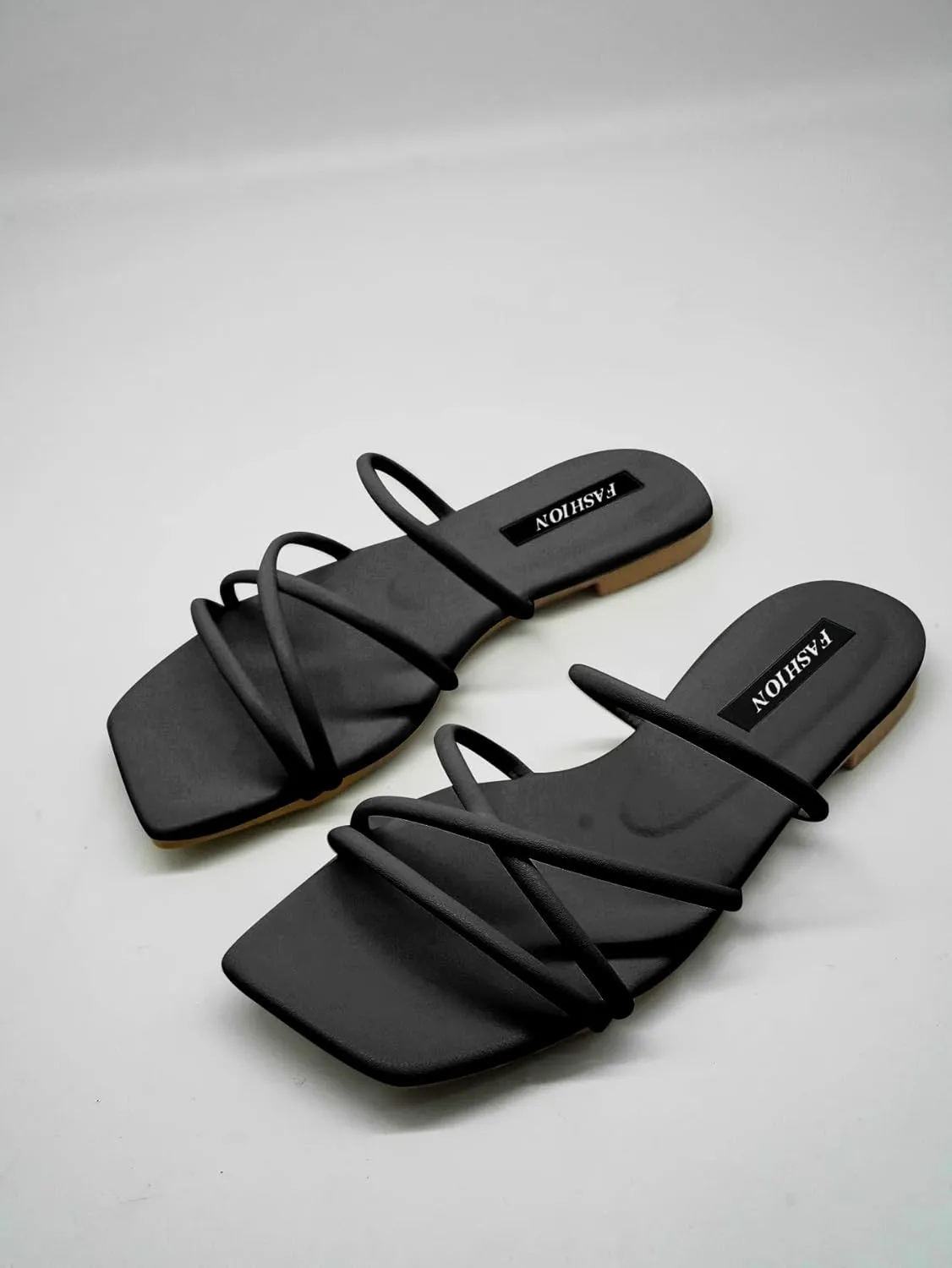 GORGLITTER PU Leather Flat Slip on Sandals Cross Strap Open Toe Summer Slide Sandals