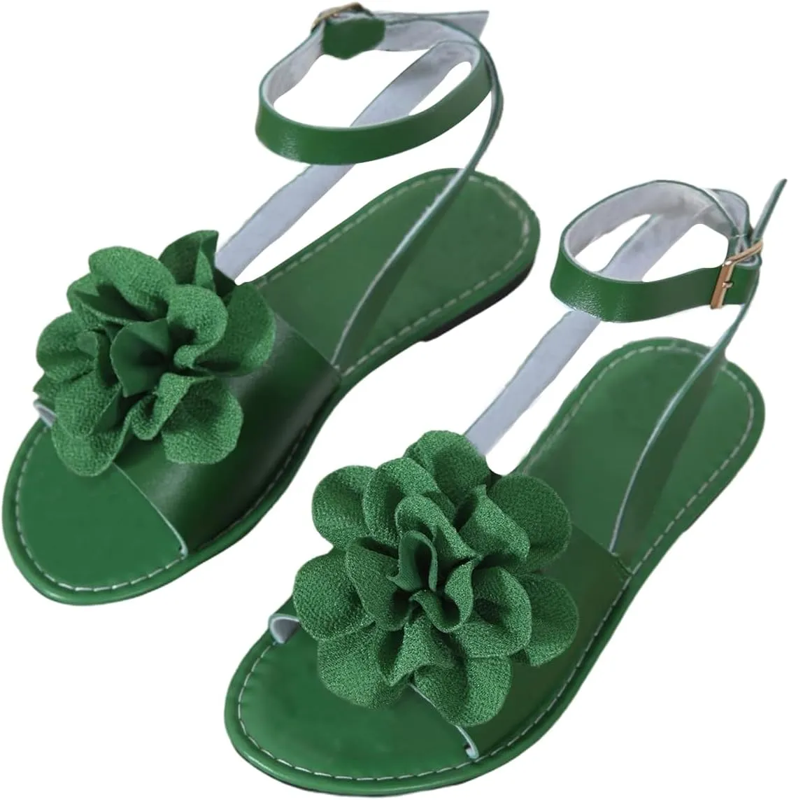 GORGLITTER Women's 3D Flower Sandals Ankle Strap Open Toe Dressy Flat Sandals