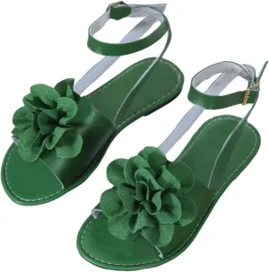 GORGLITTER Women's 3D Flower Sandals Ankle Strap Open Toe Dressy Flat Sandals