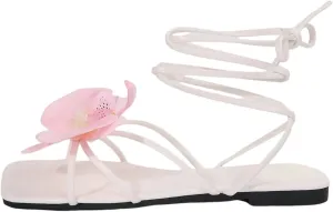 GORGLITTER Women's 3D Flower Sandals Dressy Criss Cross Floral Flat Sandals Square Open Toe Summer Beach Sandals