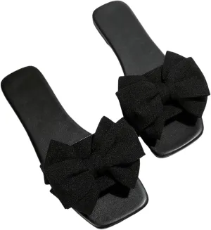GORGLITTER Women's Bow Sandals Square Open Toe Slip on Dressy Summer Sandals