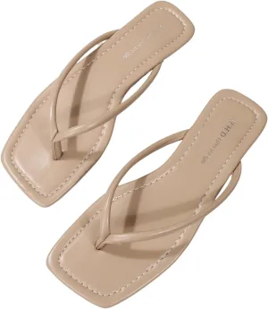 GORGLITTER Women's Square Open Toe Flip Flop Minimalist Thong Flat Sandals Slide On Summer Vacation 2025 Dressy Shoes