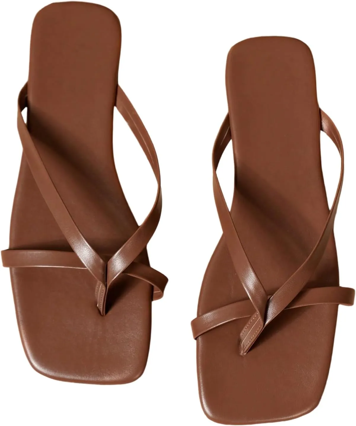 GORGLITTER Women's Strappy Square Toe Sandals Dressy Summer Cute Thong Sandals Flip Flops