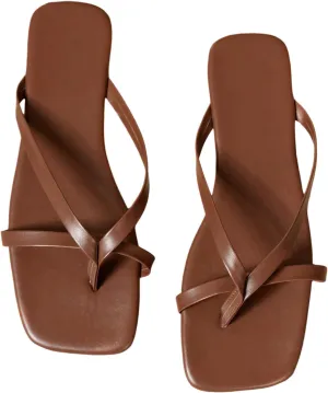 GORGLITTER Women's Strappy Square Toe Sandals Dressy Summer Cute Thong Sandals Flip Flops