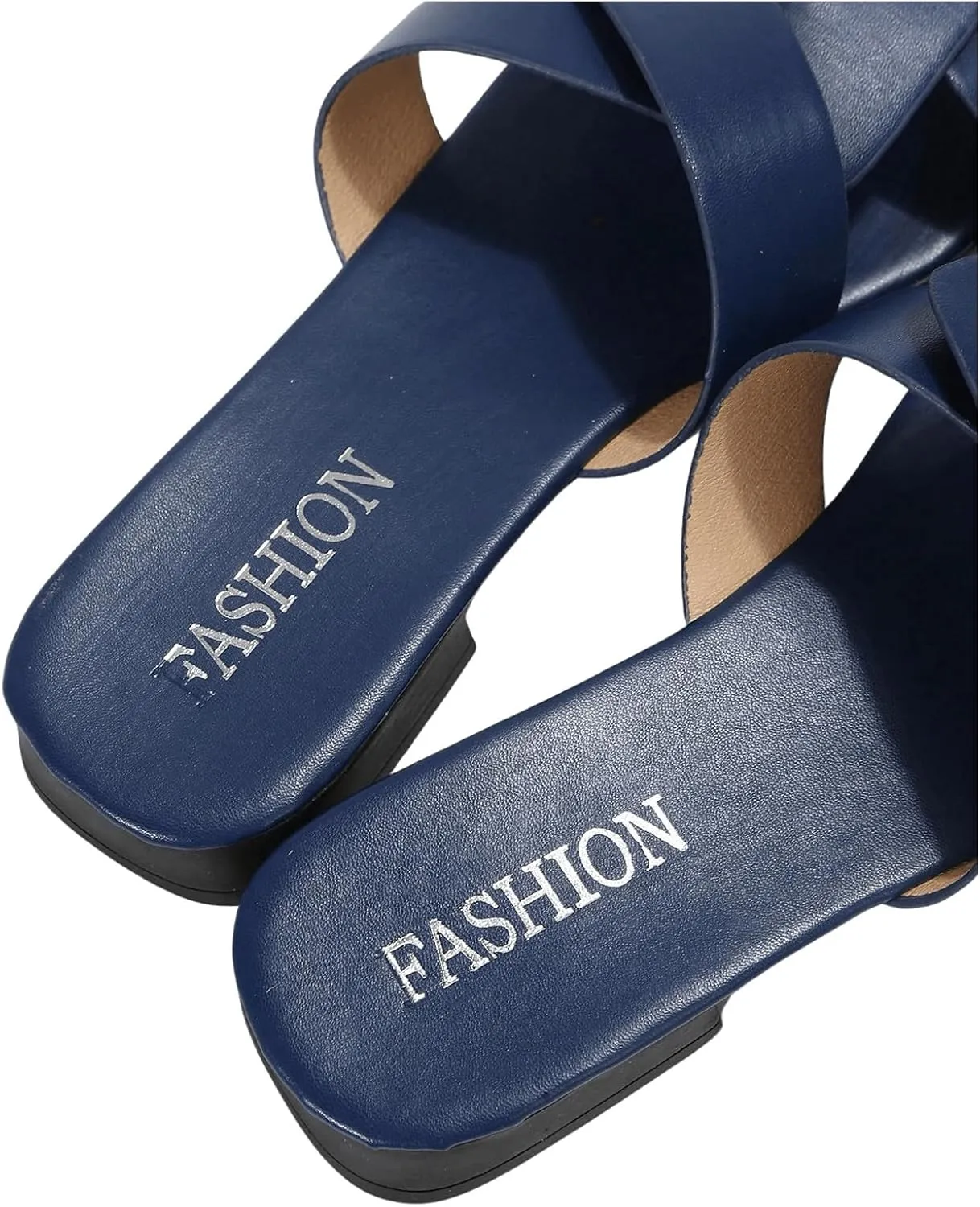 GORGLITTER Women's Strappy Wide Width Flat Sandals Open Square Toe Cross Dressy Slide Sandals