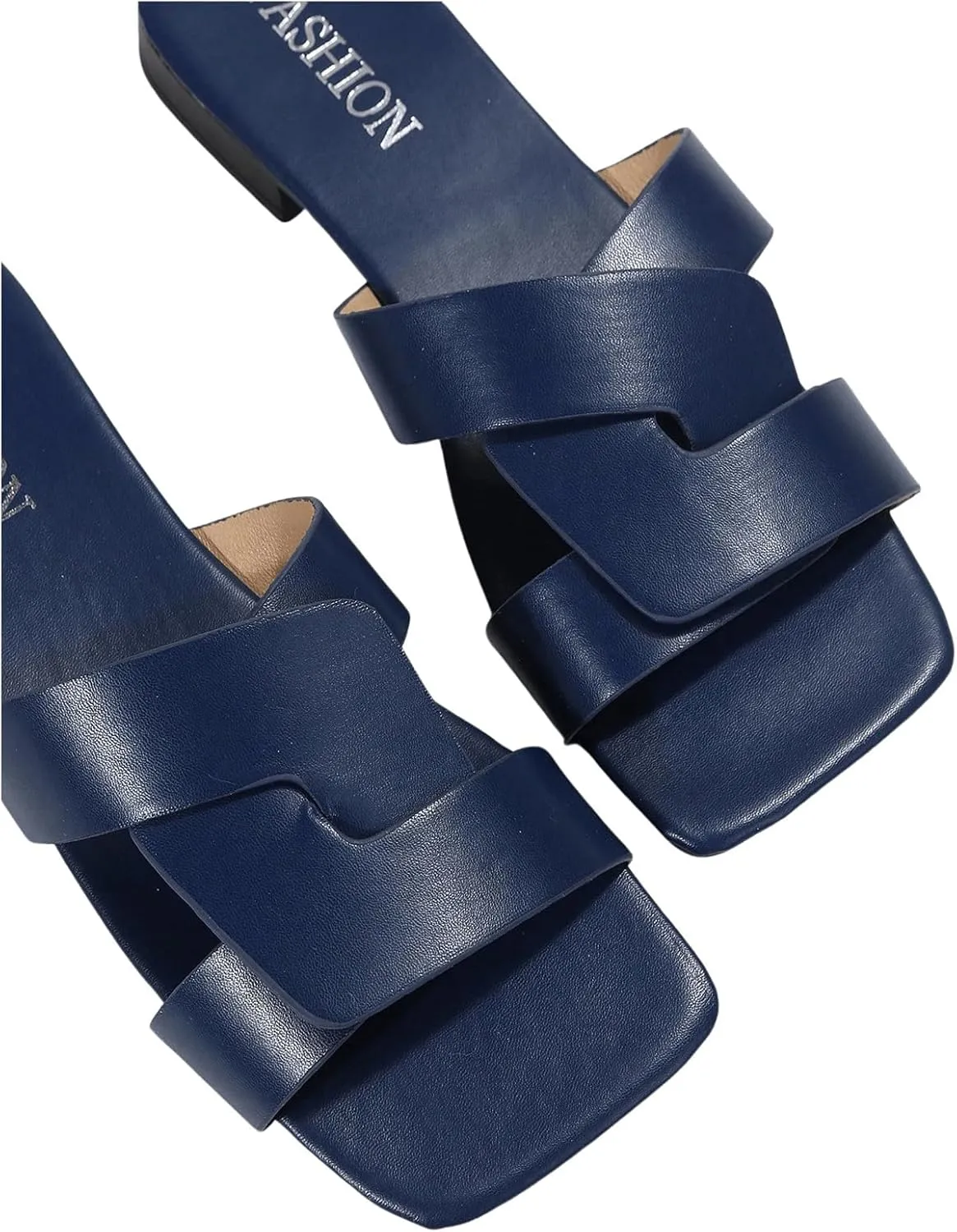 GORGLITTER Women's Strappy Wide Width Flat Sandals Open Square Toe Cross Dressy Slide Sandals