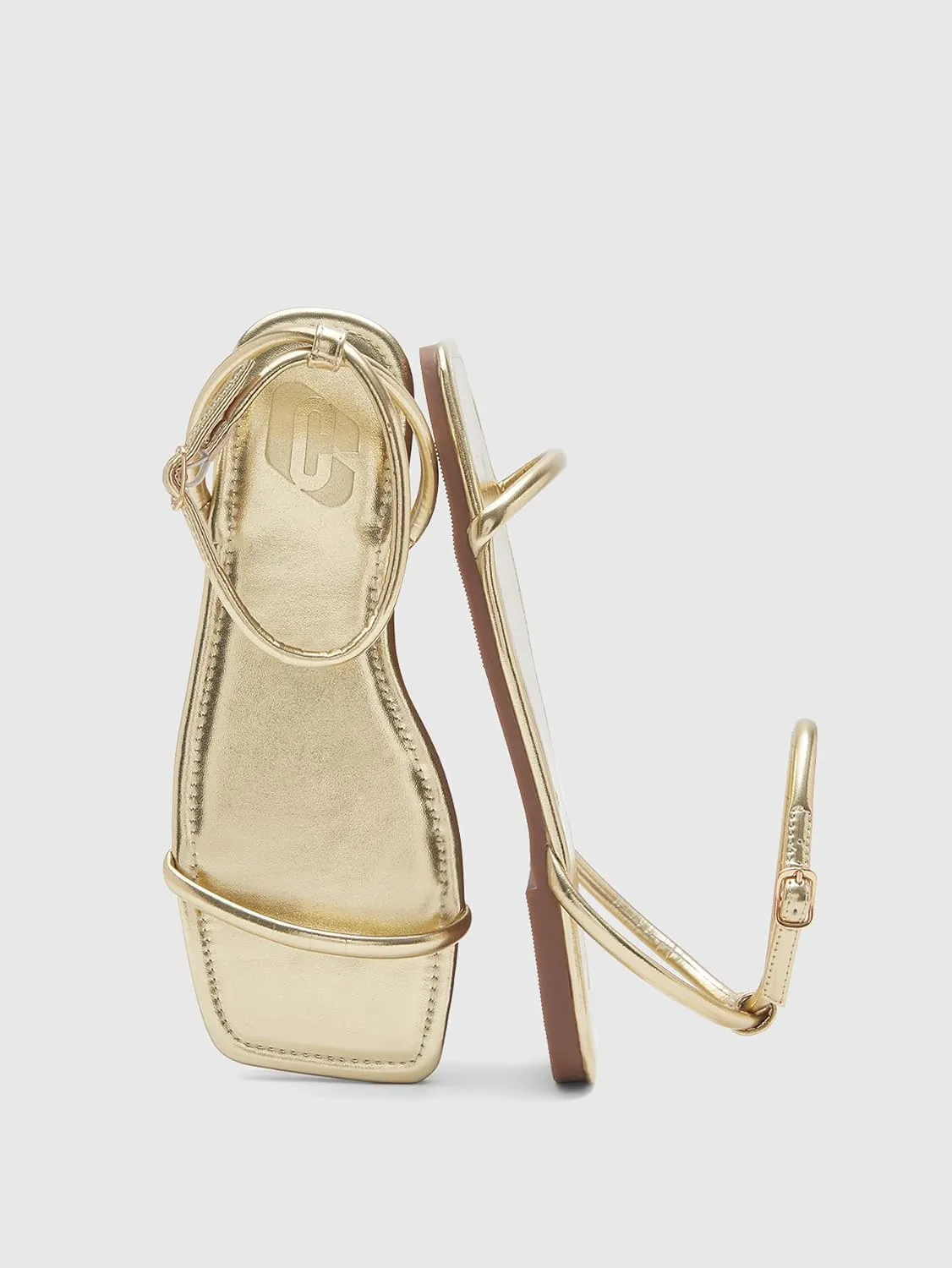 GORGLITTER Women's Summer Beach Flat Gold Strappy Dressy Sandals 2025 Square Open Toe Ankle Strap Slides