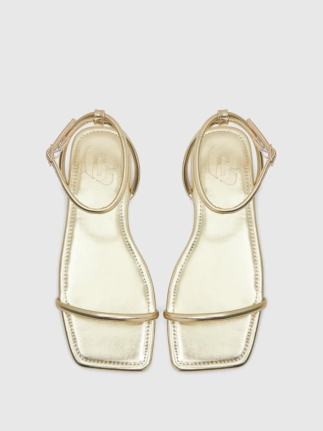 GORGLITTER Women's Summer Beach Flat Gold Strappy Dressy Sandals 2025 Square Open Toe Ankle Strap Slides