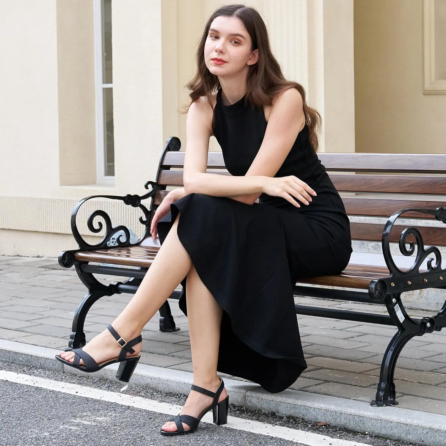 HARENCE Chunky Heels for Women Wedding: Fashion Sparkly Dressy Shoes Open Toe Ankle Strap Heeled Sandal for Prom Party