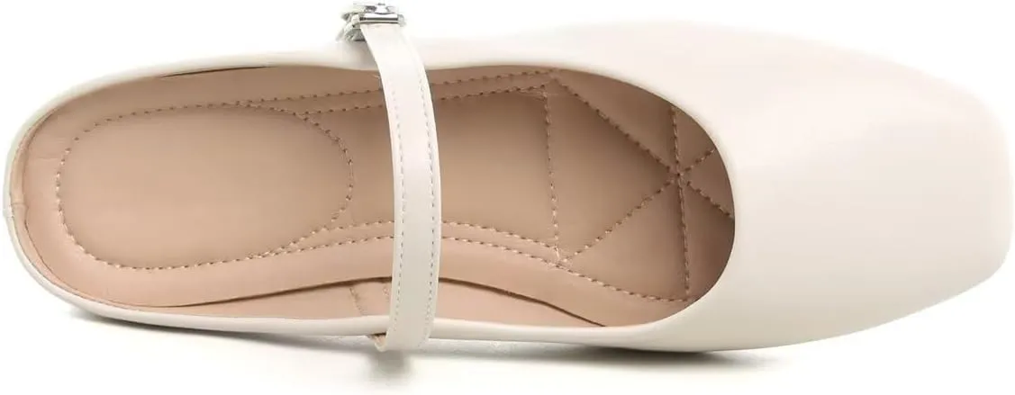 Hee grand Mules for Women Mary Jane Shoes Retro Square Toe Strap Backless Flat Mules Comfortable Flat Slippers