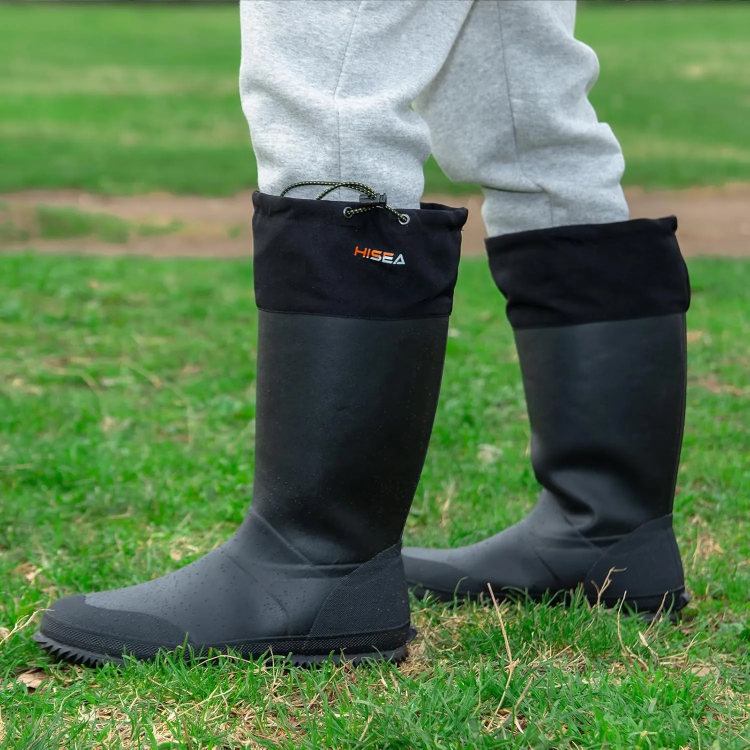 HISEA Classic Men’s Rainboot Neoprene Rubber Rain Boots for Men Waterproof with Adjustable Closure