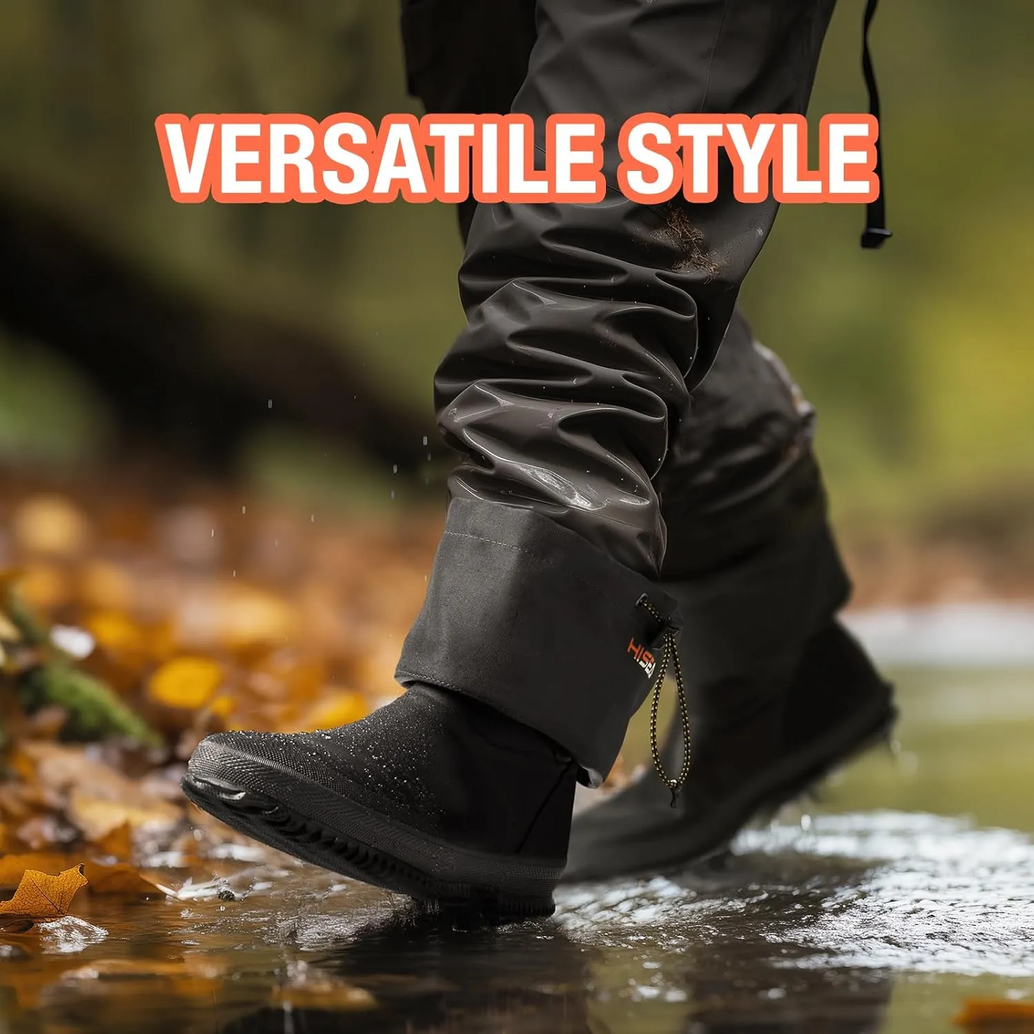 HISEA Classic Men’s Rainboot Neoprene Rubber Rain Boots for Men Waterproof with Adjustable Closure