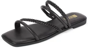IDIFU Womens Braided Strappy Flat Sandals Square Open Toe Slide Sandals Slip On Slingback Dress Sandals Summer Beach Casual Ladies Comfortable Dressy Cute Trendy Sandals