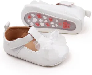 Infant Baby Girls Dress Shoes Newborn Bowkont Mary Jane Flats Non-Slip Lightweight Soft Sole Toddler First Walkers Princess Wedding Shoes