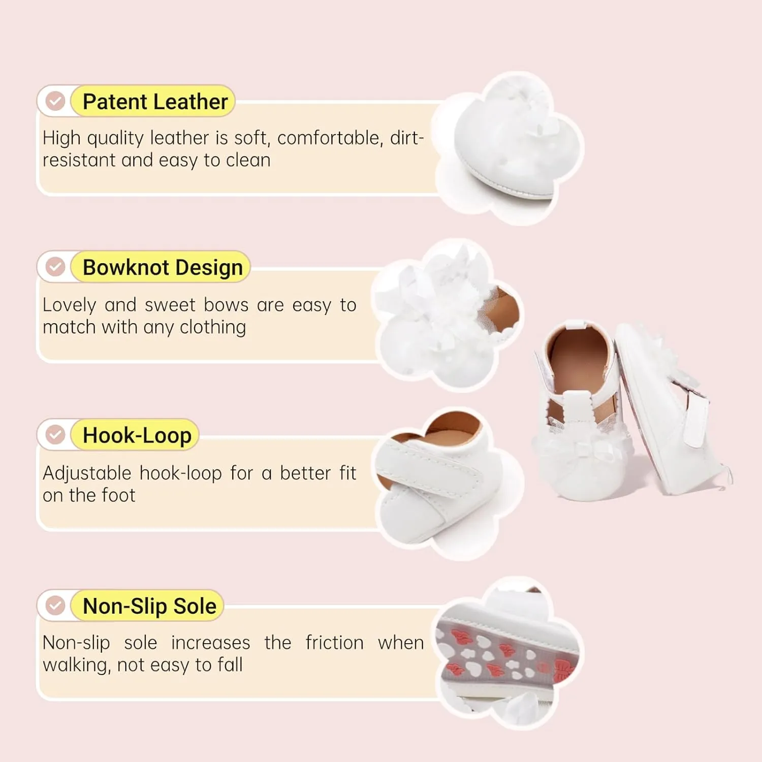 Infant Baby Girls Dress Shoes Newborn Bowkont Mary Jane Flats Non-Slip Lightweight Soft Sole Toddler First Walkers Princess Wedding Shoes