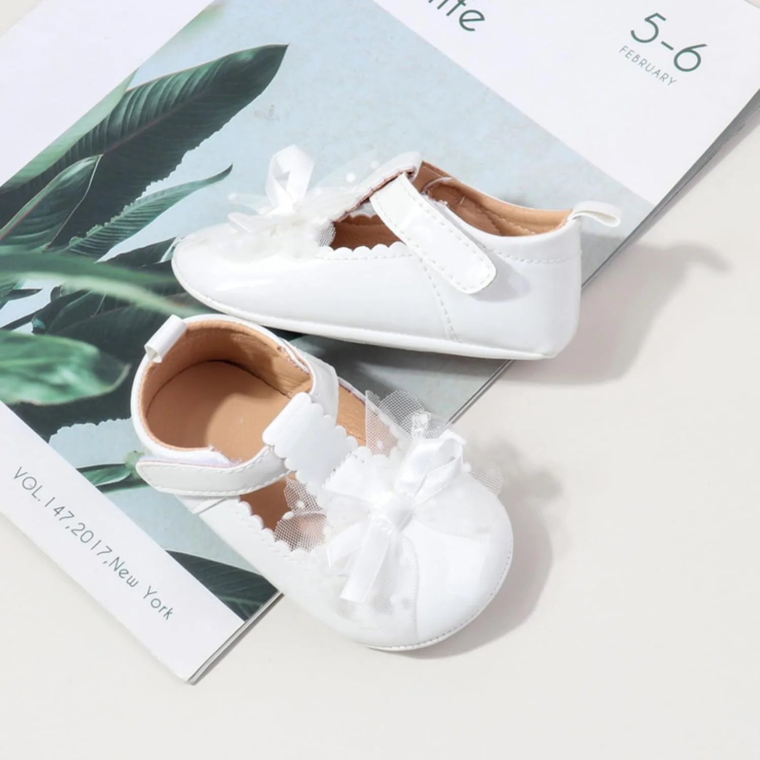 Infant Baby Girls Dress Shoes Newborn Bowkont Mary Jane Flats Non-Slip Lightweight Soft Sole Toddler First Walkers Princess Wedding Shoes